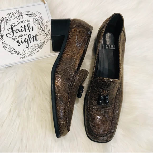 Stuart Weitzman Brown Embossed Loafers Sz 8.5AA - Picture 2 of 9